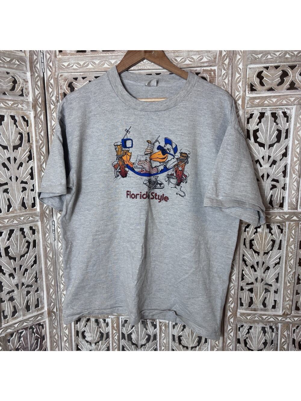 Vintage 80s Florida Ducky Party Animal Hammock Cartoon Souvenir T-Shirt USA XL